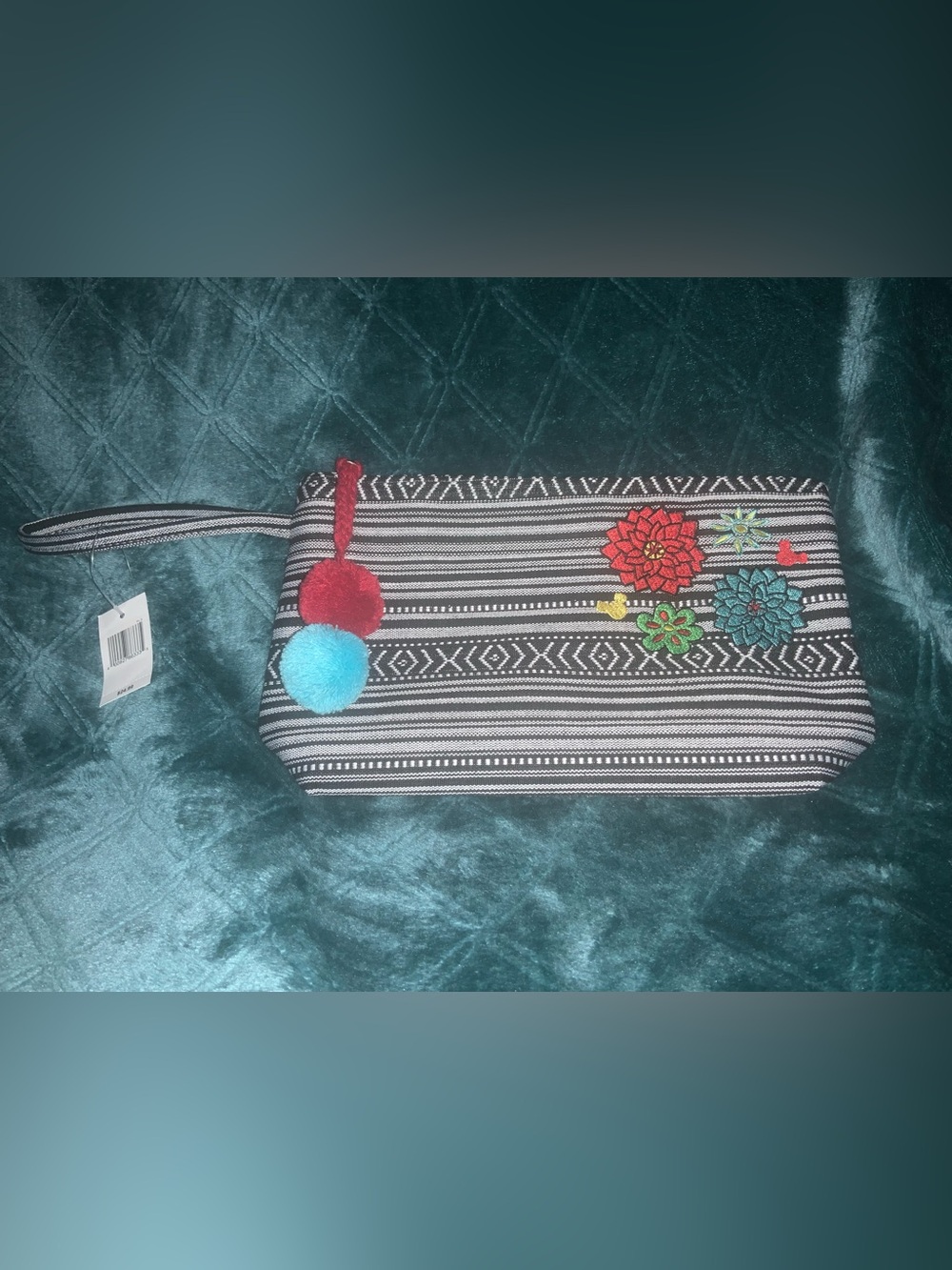 NWT Disney Park Minnie Mouse Black White Stripe Bag Cosmetic Travel Mexico EPCOT